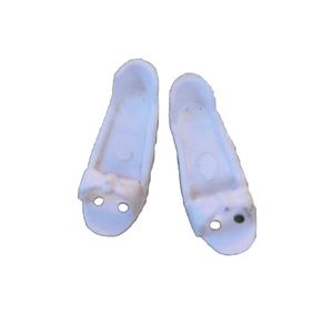 Vintage Doll Shoes White Kitten Heels Francie Sole Holes Hong Kong Bow Tie Toes